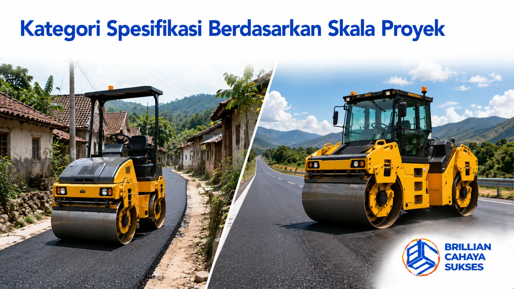 Tandem roller dengan spesifikasi berbeda untuk mendukung berbagai skala proyek pengaspalan.