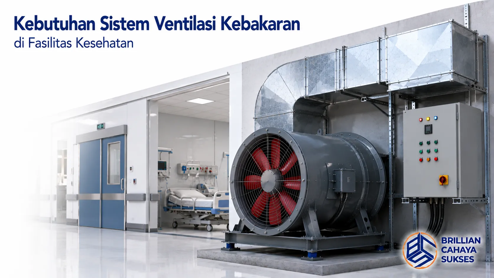 Smoke extract fan pada sistem ventilasi kebakaran di fasilitas kesehatan untuk mendukung keselamatan dan pengendalian asap.
