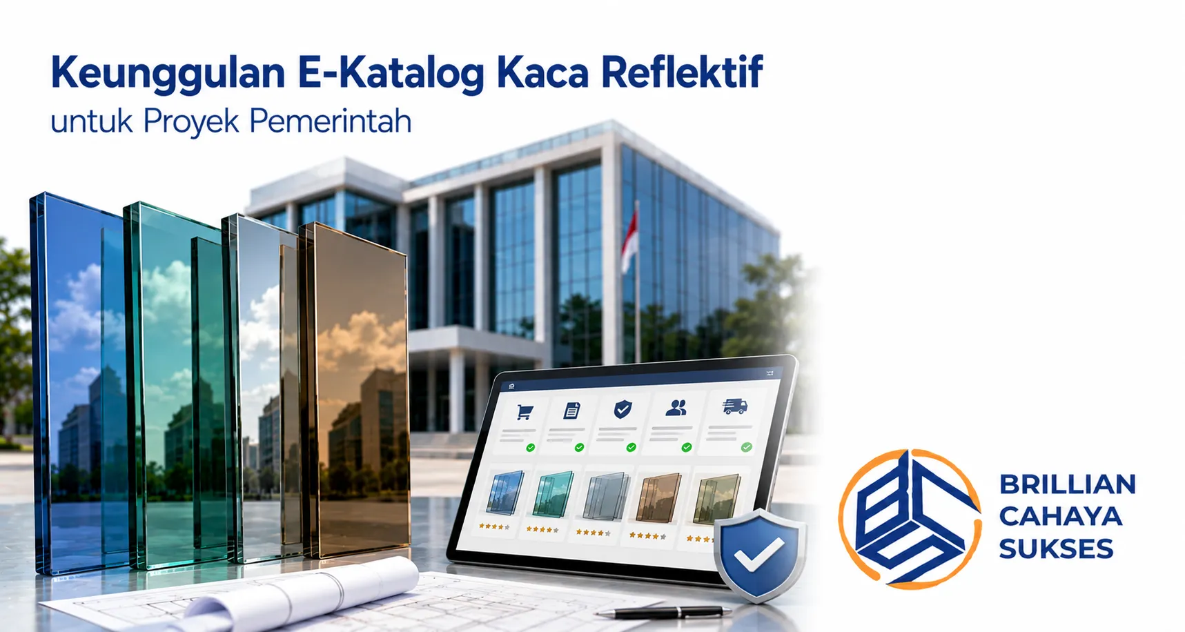 Perbandingan spesifikasi E-Katalog Kaca Reflektif untuk proyek pemerintah.