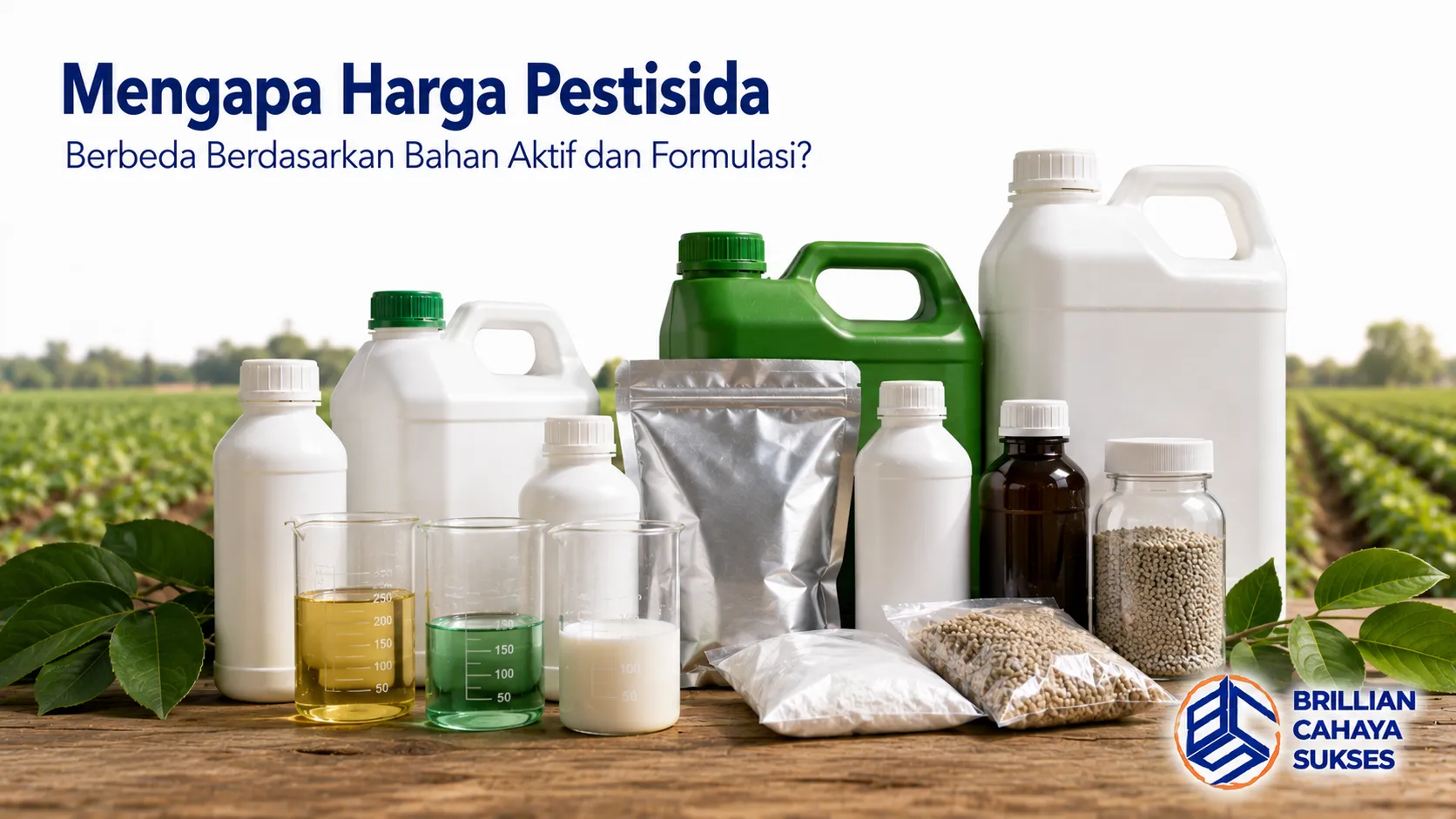Beragam produk pestisida dengan formulasi dan bahan aktif berbeda sebagai ilustrasi faktor yang memengaruhi harga pestisida.