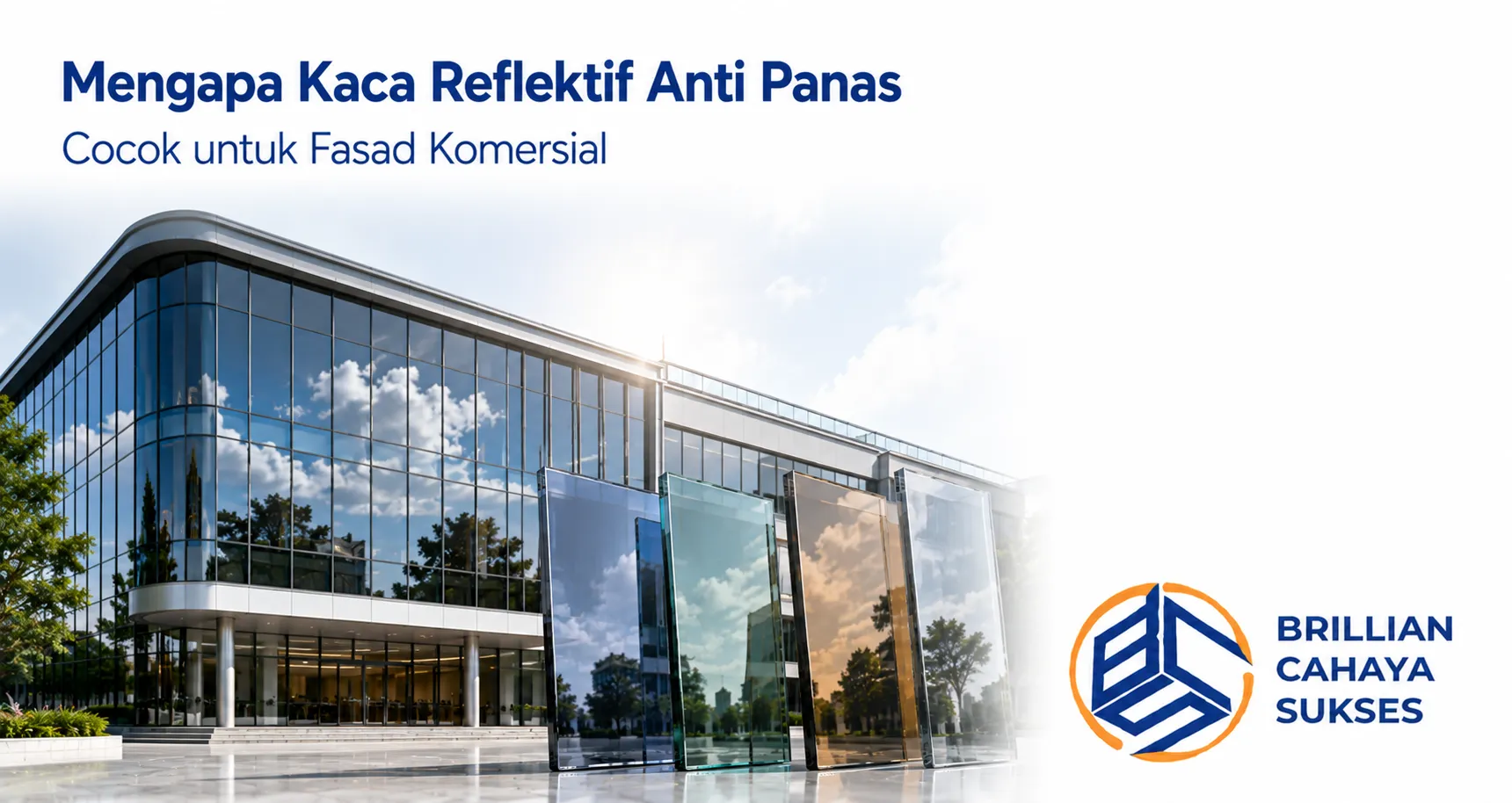 Kaca reflektif anti panas untuk fasad bangunan komersial modern