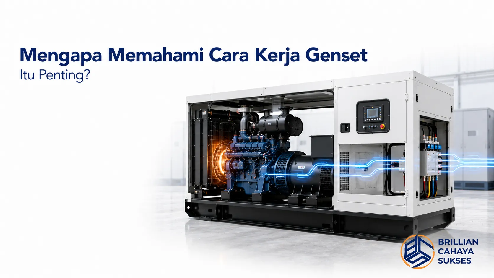 Cara kerja genset dalam menghasilkan listrik cadangan untuk mendukung operasional industri.