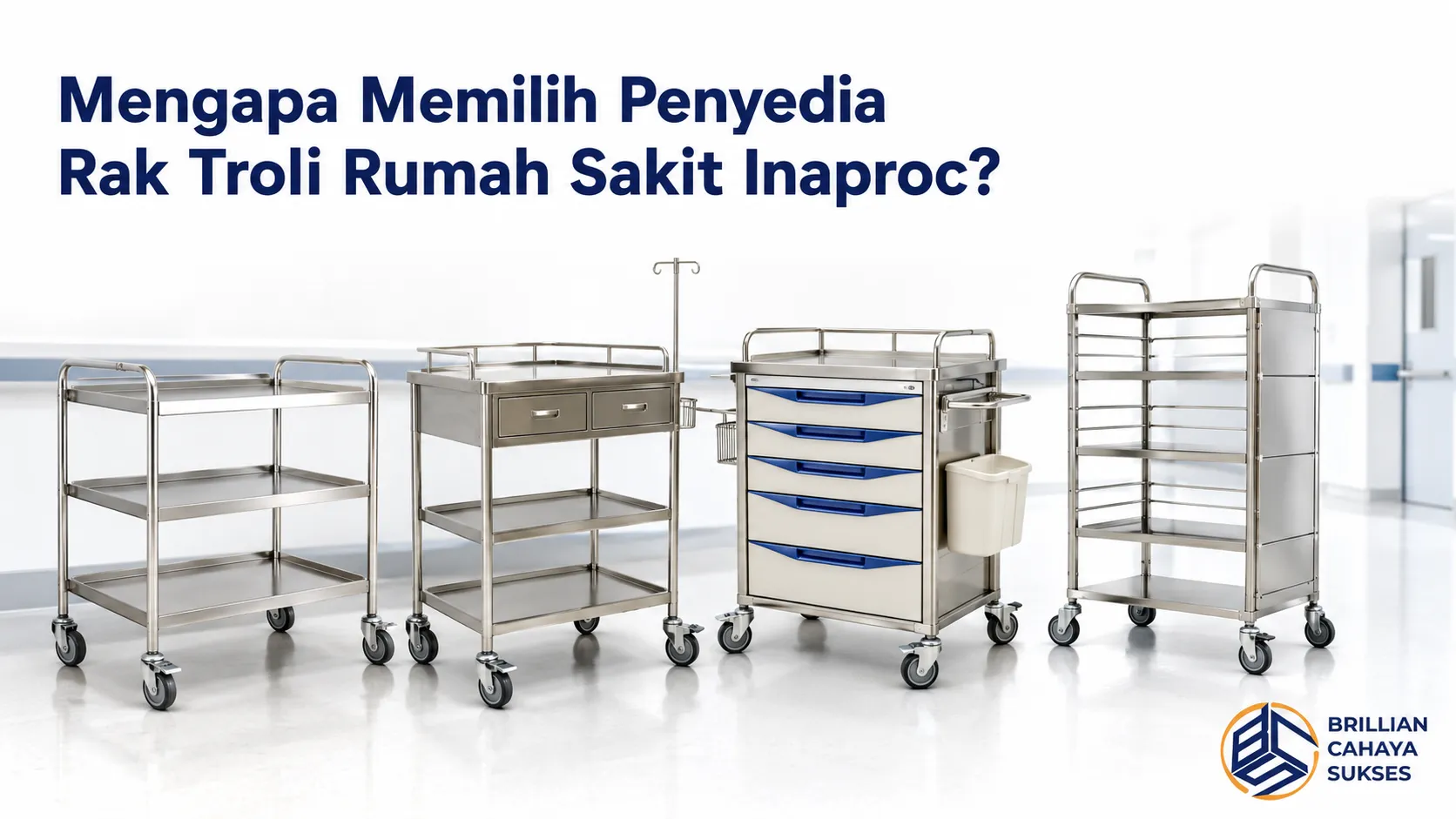 Rak troli rumah sakit stainless steel berkualitas untuk mendukung pengadaan fasilitas kesehatan melalui Inaproc.