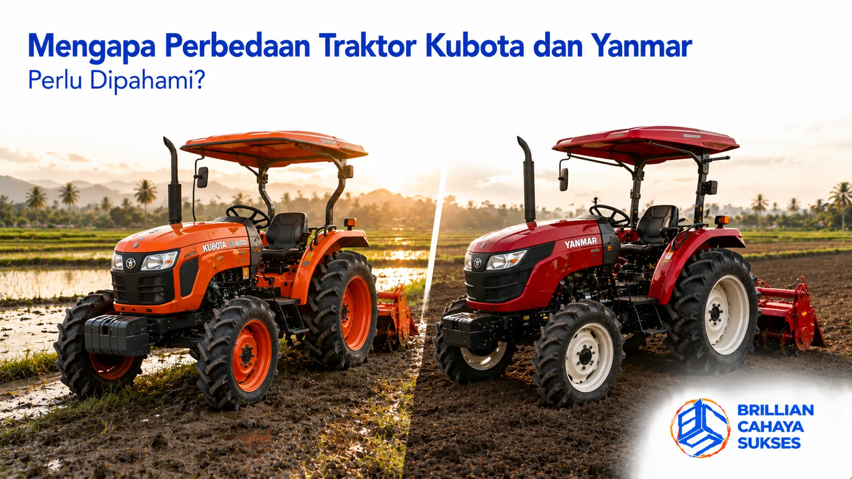Perbandingan traktor Kubota dan Yanmar untuk membantu memilih alat pertanian sesuai kebutuhan lahan.