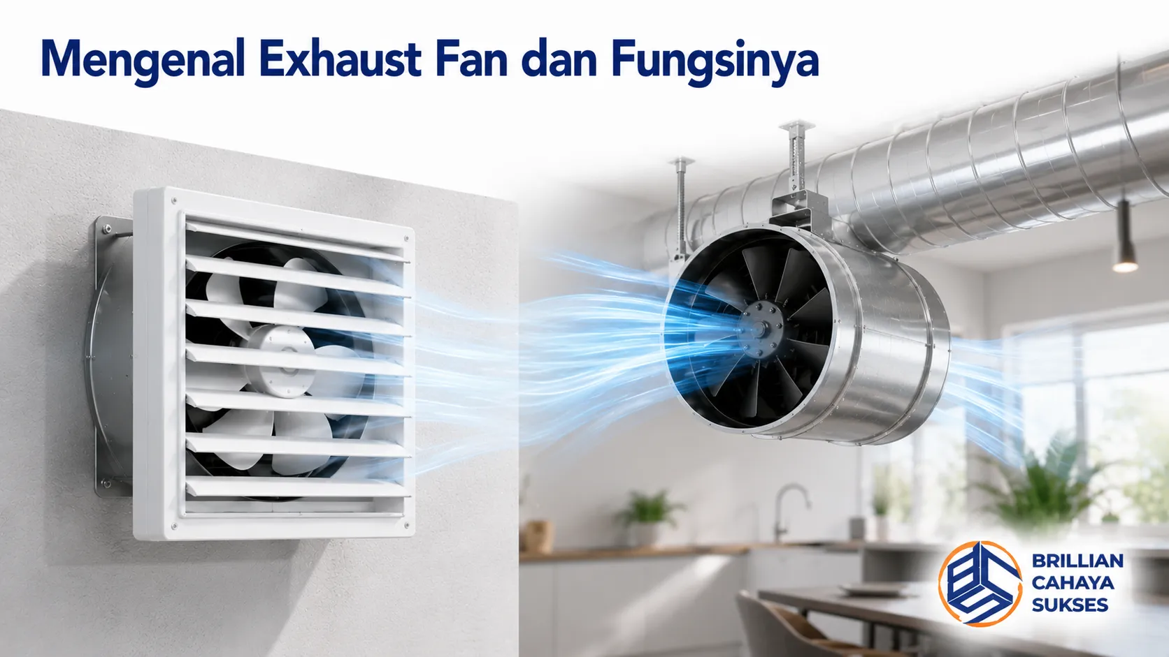 Exhaust fan industri dengan sistem ventilasi yang membantu menjaga sirkulasi udara, mengurangi kelembapan, dan meningkatkan kualitas udara di dalam bangunan.