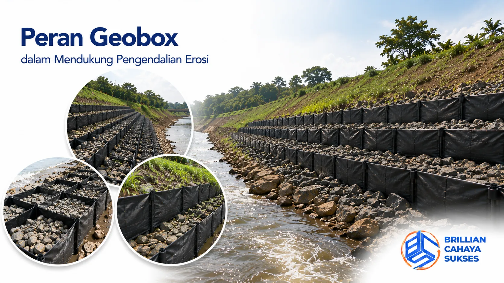 Geobox untuk mendukung pengendalian erosi pada area sungai dan lereng.