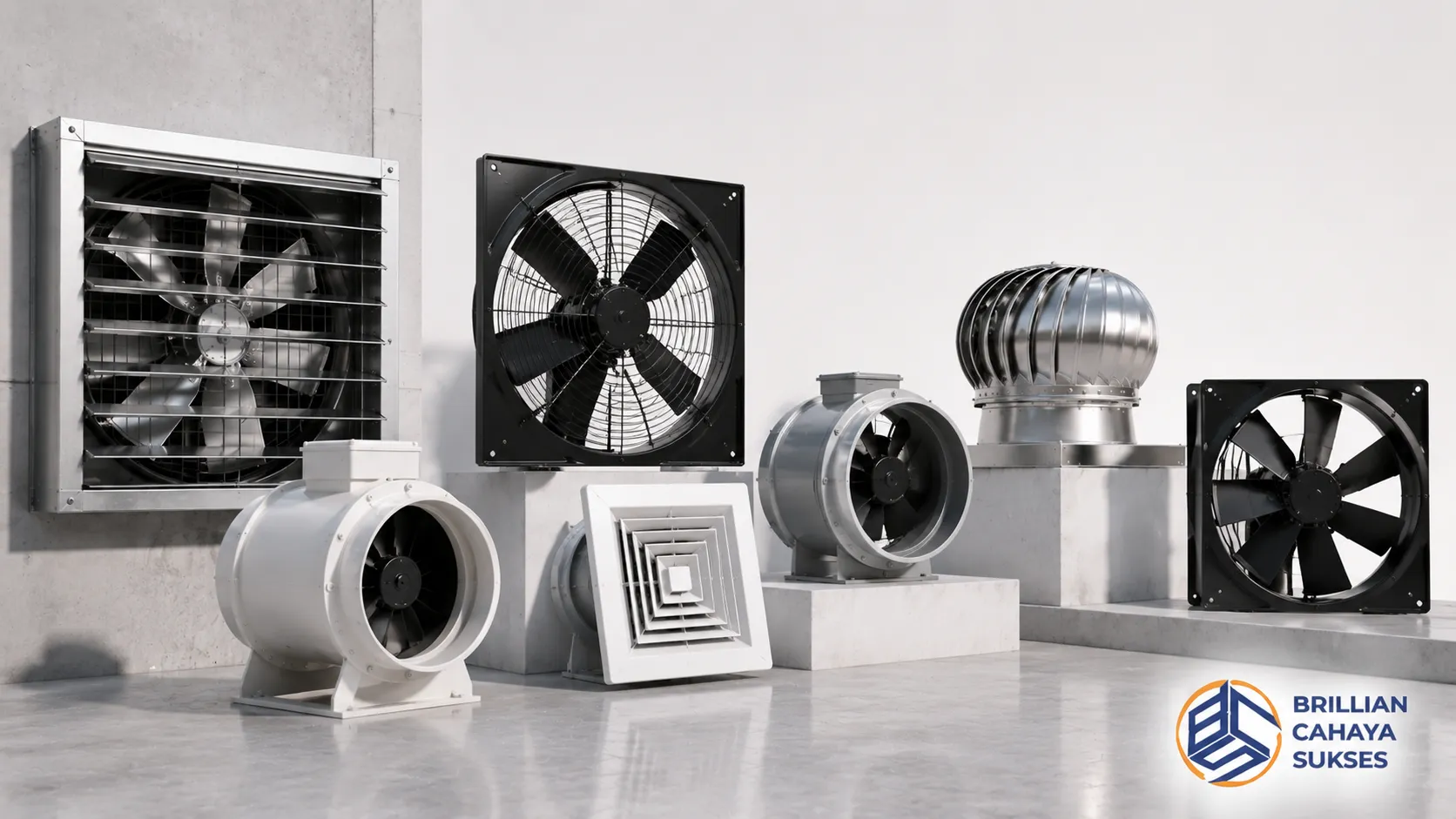 Beragam jenis exhaust fan industri dengan spesifikasi dan material berbeda untuk membantu memilih sistem ventilasi yang sesuai kebutuhan.