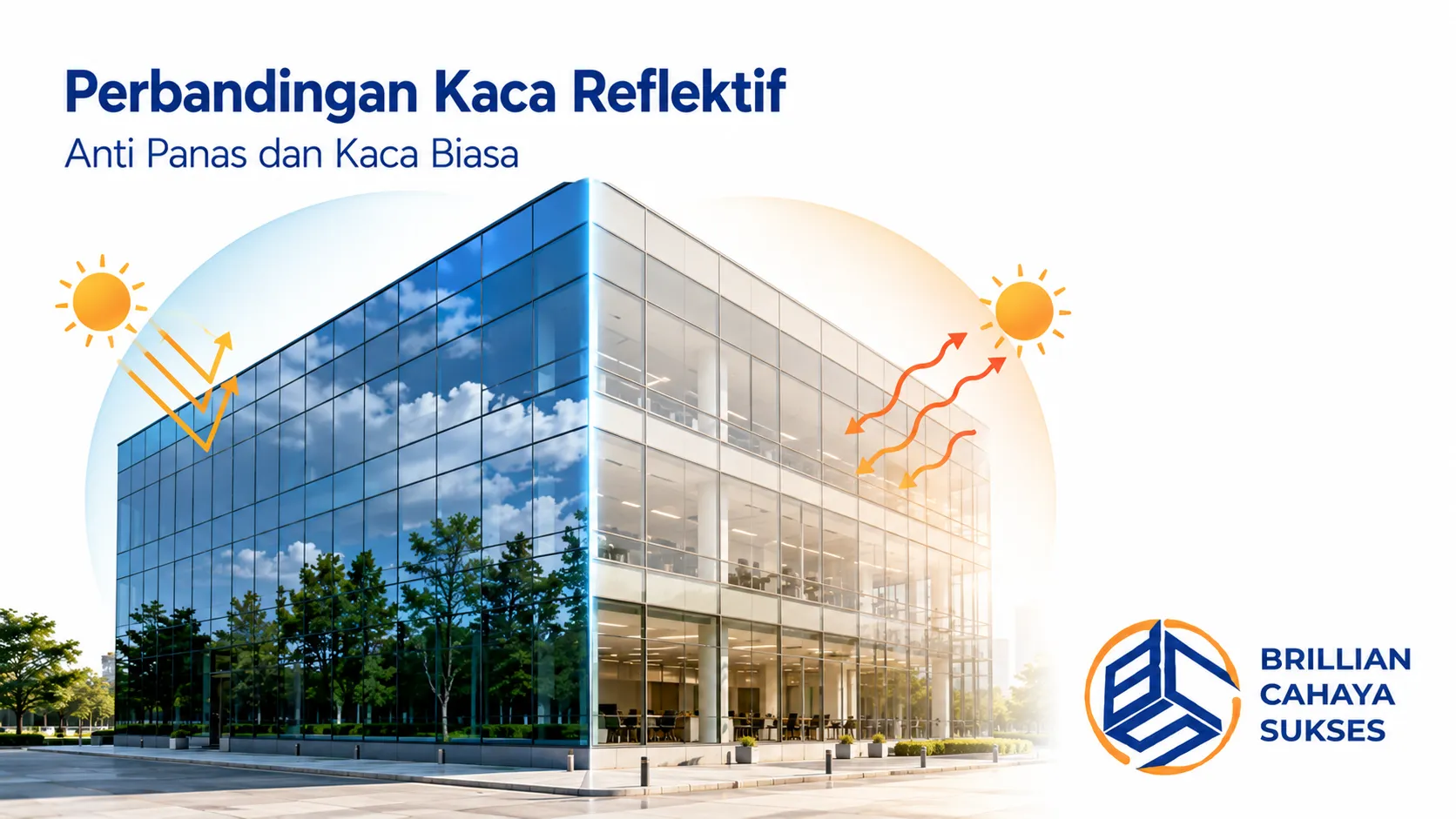 Perbandingan kaca reflektif anti panas dan kaca biasa untuk fasad komersial