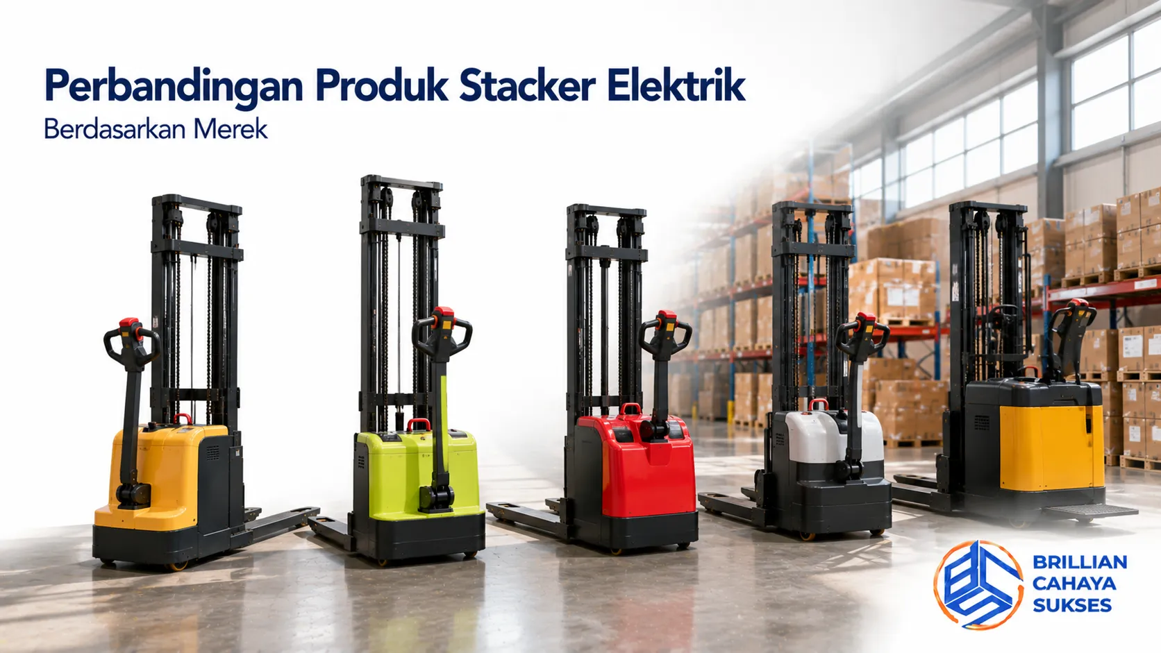 Perbandingan berbagai produk stacker elektrik untuk kebutuhan operasional gudang.