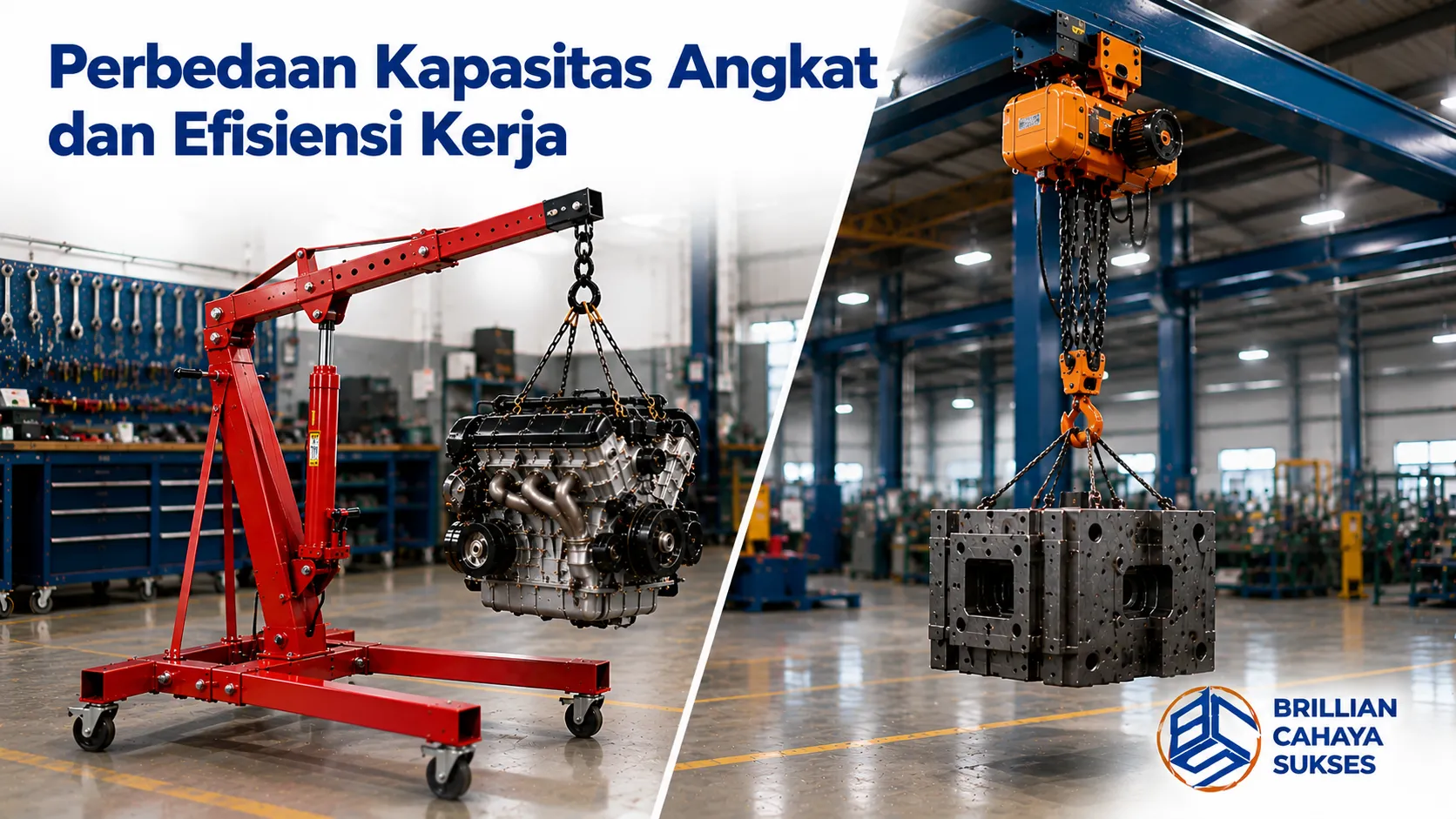 Perbandingan kapasitas angkat engine crane dan hoist untuk meningkatkan efisiensi kerja industri.