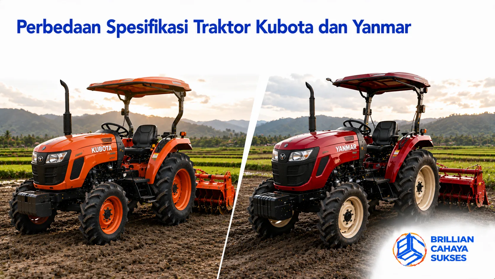 Perbandingan spesifikasi traktor Kubota dan Yanmar untuk membantu memilih alat pertanian sesuai kebutuhan lahan.