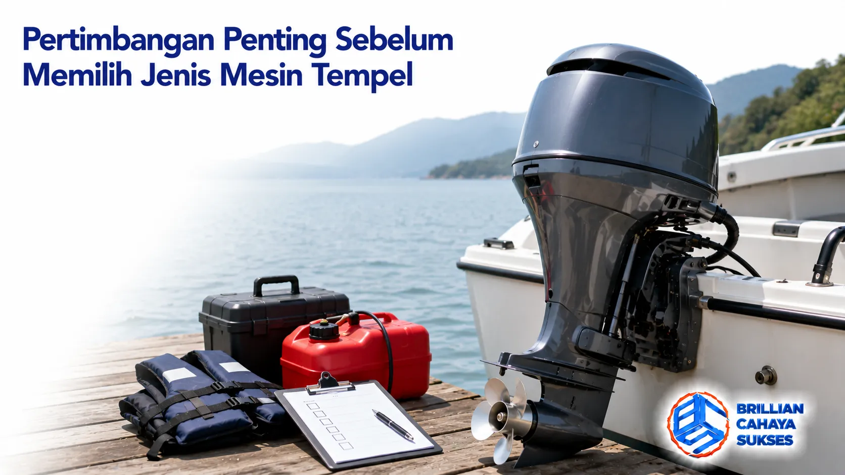 Mesin tempel pada buritan perahu sebagai ilustrasi pemilihan mesin yang sesuai untuk mendukung performa dan efisiensi operasional.