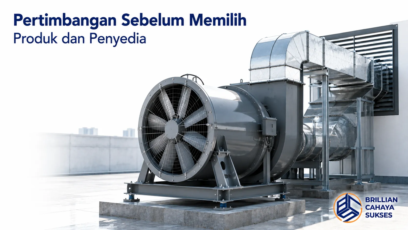 Smoke extract fan industri dengan sistem ducting untuk mendukung pengendalian asap pada bangunan dan fasilitas komersial.