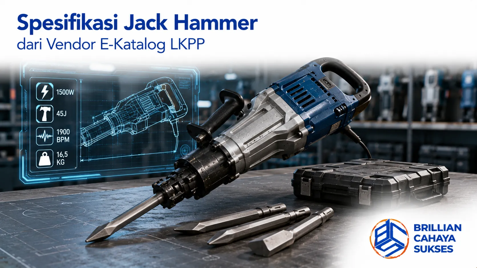 Spesifikasi jack hammer dari vendor E-Katalog LKPP untuk mendukung pengadaan alat konstruksi pemerintah.