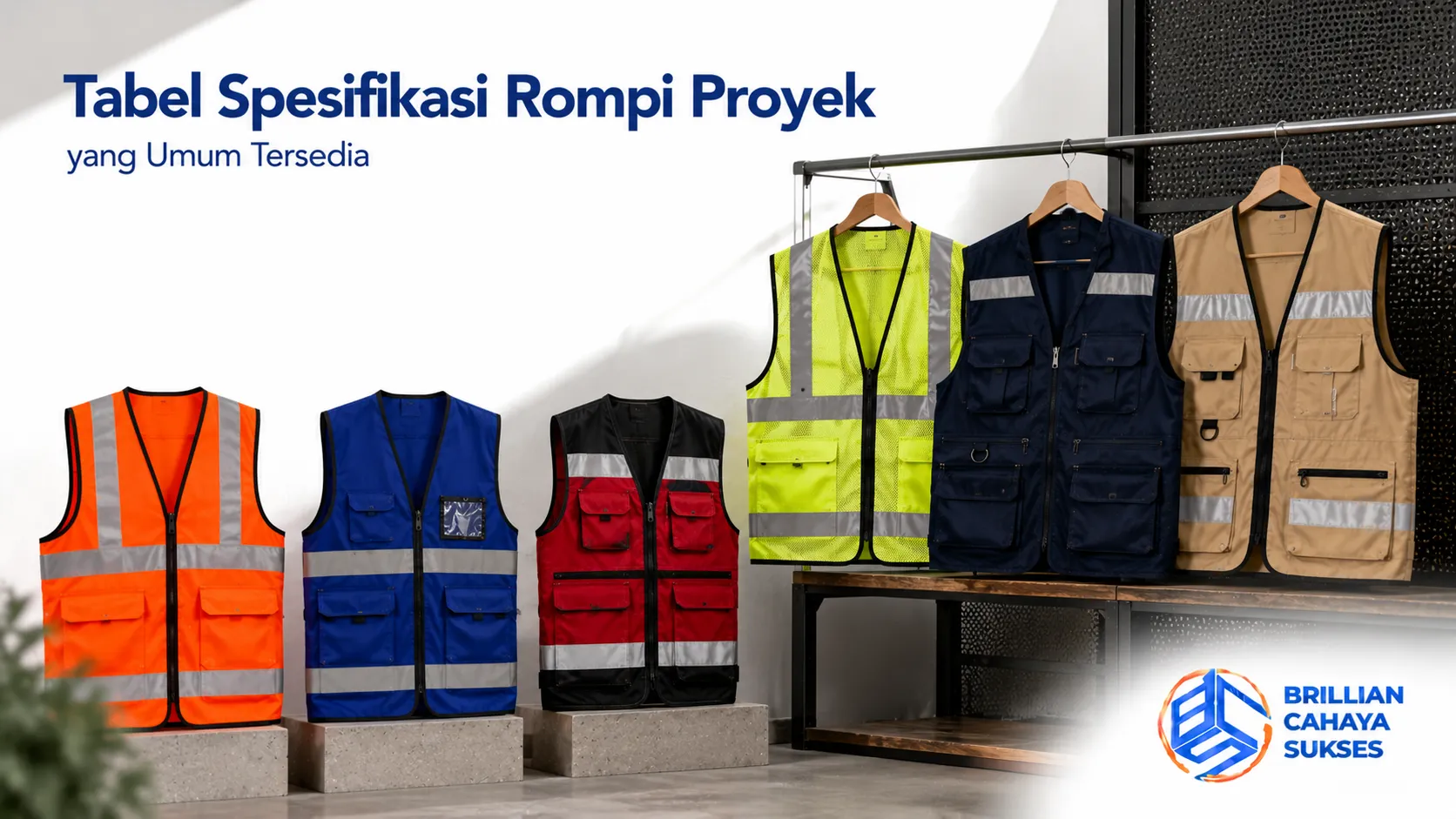 Spesifikasi berbagai jenis rompi proyek untuk kebutuhan keselamatan kerja di berbagai sektor industri.