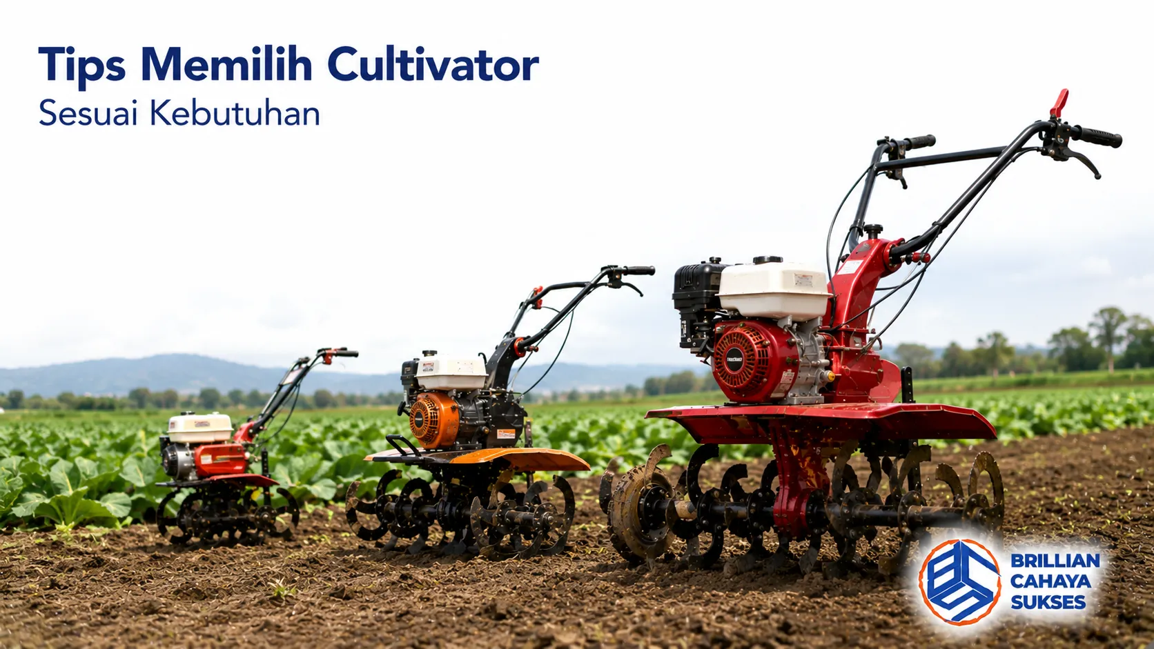 Cultivator di lahan pertanian sebagai ilustrasi pemilihan alat yang sesuai dengan kebutuhan pengolahan tanah.