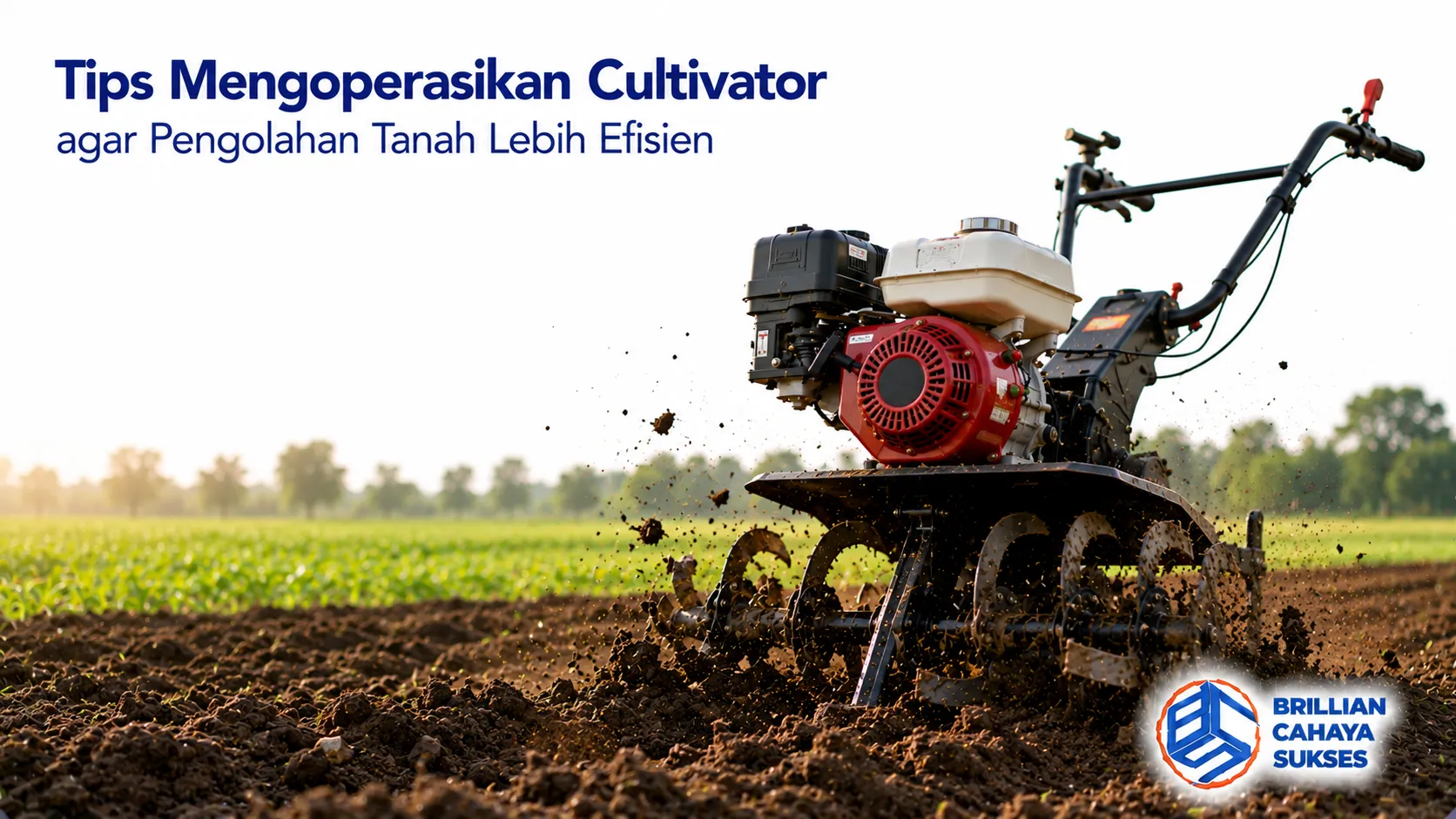 Cultivator mengolah tanah di lahan pertanian sebagai ilustrasi penggunaan alat yang tepat untuk meningkatkan efisiensi pengolahan tanah.