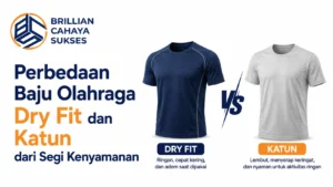 Ilustrasi perbedaan baju olahraga Dry Fit dan katun dari segi kenyamanan dengan logo Brillian Cahaya Sukses