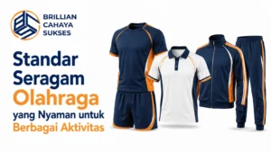 Ilustrasi berbagai jenis seragam olahraga yang nyaman untuk berbagai aktivitas dengan logo Brillian Cahaya Sukses