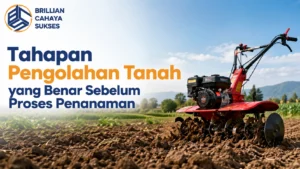 Ilustrasi tahapan pengolahan tanah yang benar sebelum proses penanaman menggunakan cultivator.