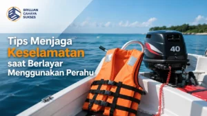 Tips menjaga keselamatan berlayar menggunakan perahu dengan memastikan mesin tempel dan perlengkapan keselamatan siap digunakan.