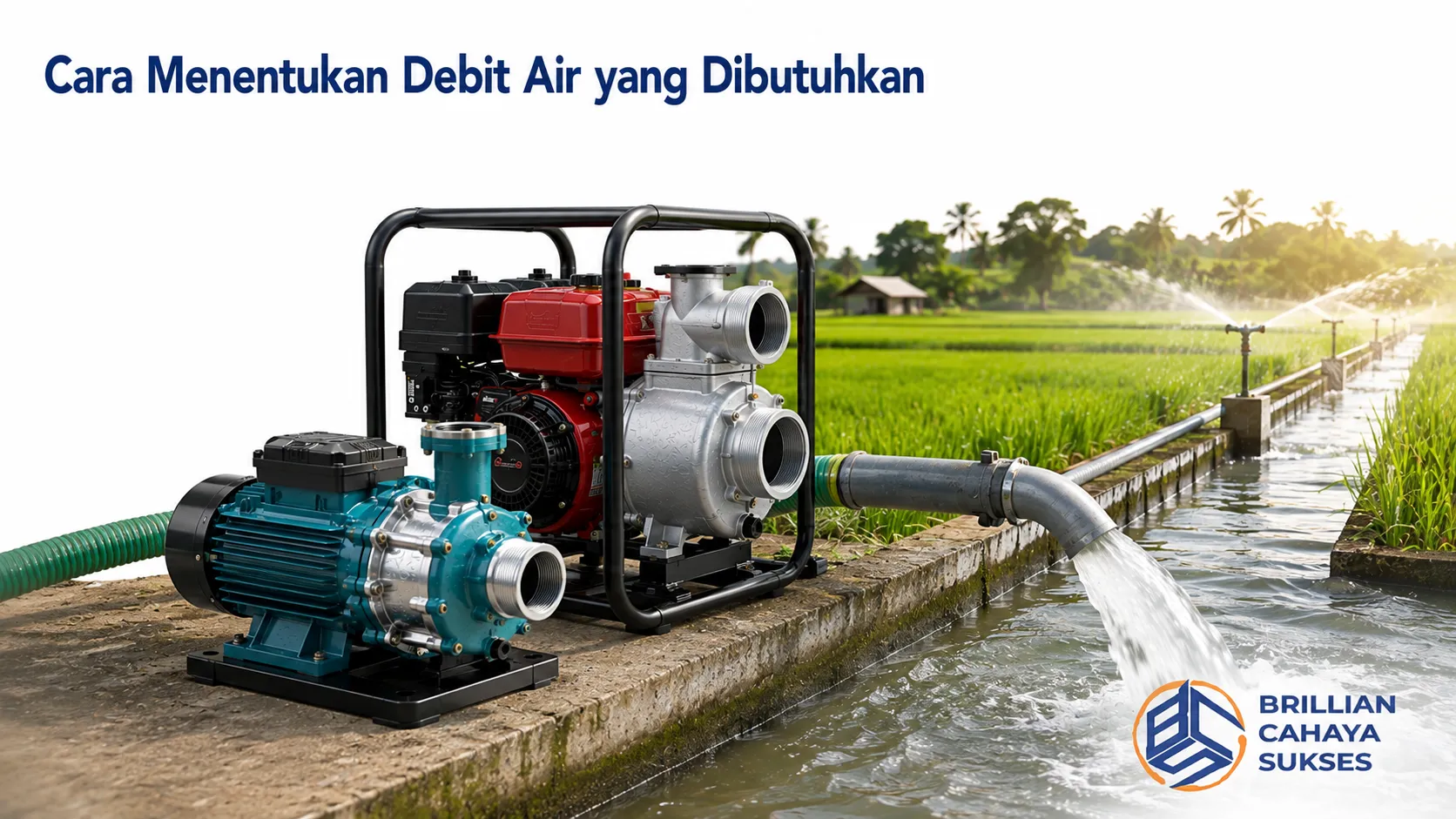 Pompa air irigasi menyalurkan debit air yang stabil untuk memenuhi kebutuhan pengairan lahan pertanian.