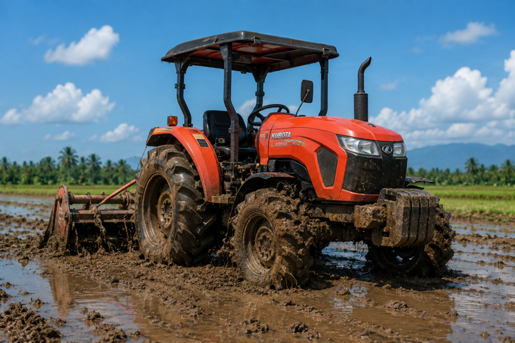 "traktor roda 4 membajak sawah untuk program alsintan pemerintah