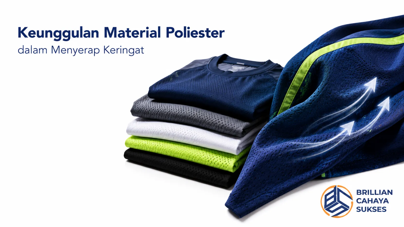 Baju olahraga berbahan poliester dengan teknologi cepat kering untuk menjaga kenyamanan saat berolahraga.