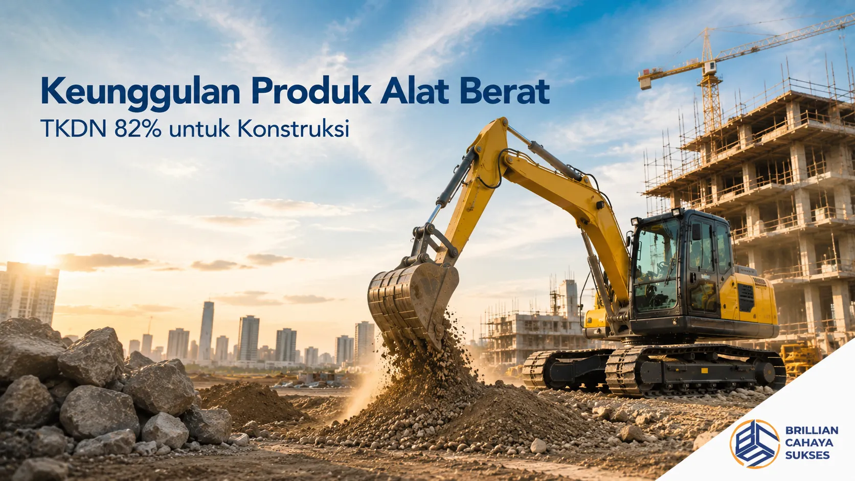 Alat berat konstruksi dengan TKDN 82% bekerja di area proyek.