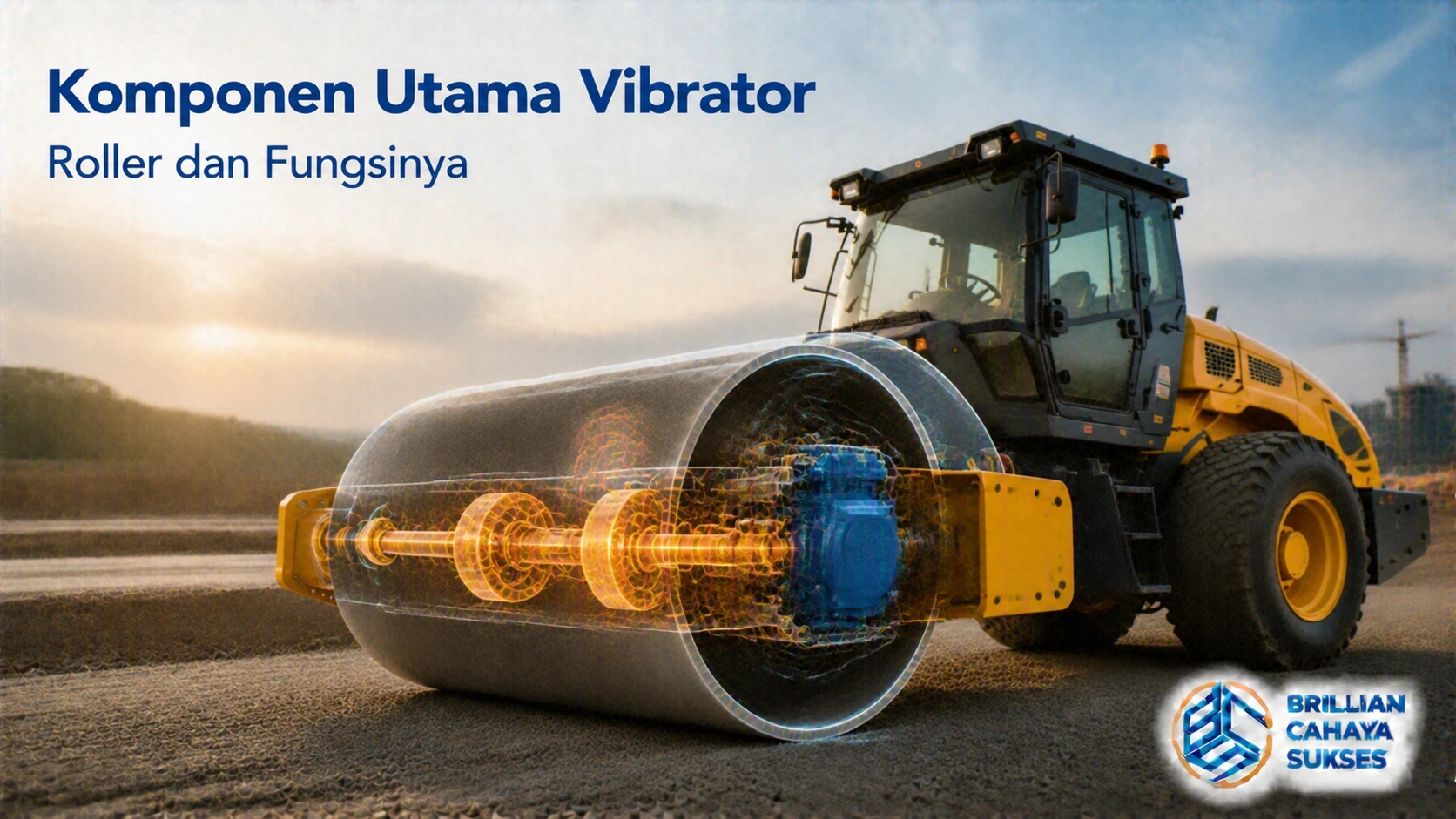 Komponen Utama Vibrator Roller dan Fungsinya dengan visual sistem getaran internal pada drum alat berat pemadat jalan