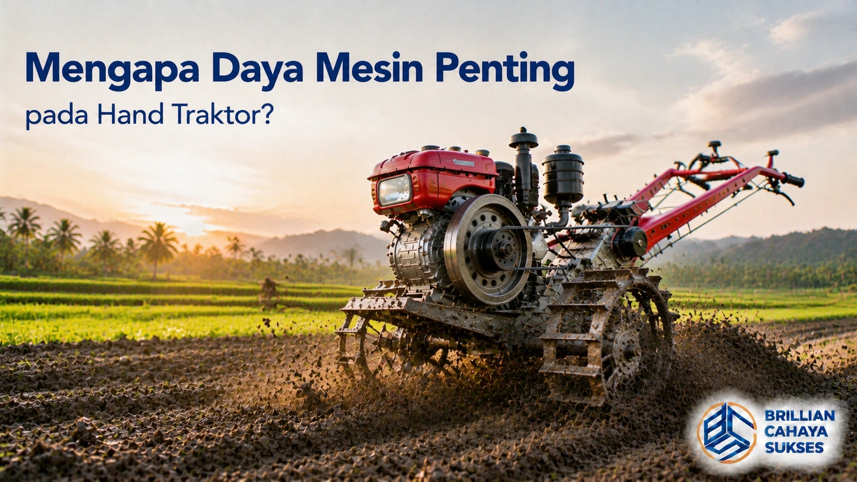 Daya mesin hand traktor mendukung proses pengolahan tanah pertanian.
