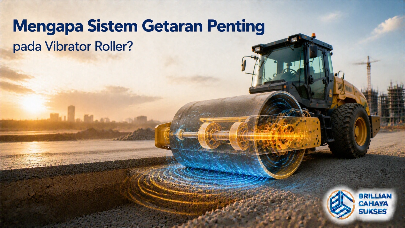 Mengapa Sistem Getaran Penting pada Vibrator Roller dengan alat berat pemadat jalan yang menampilkan mekanisme getaran pada drum roller di area konstruksi.