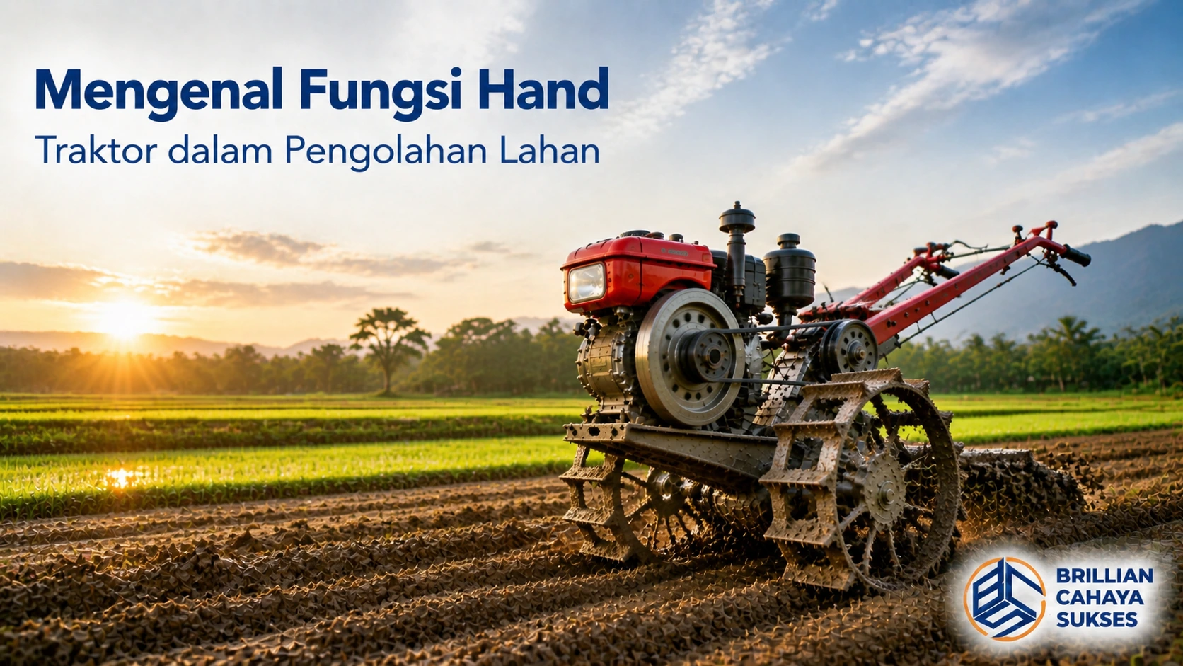 Hand traktor digunakan untuk pengolahan lahan pertanian secara efisien.