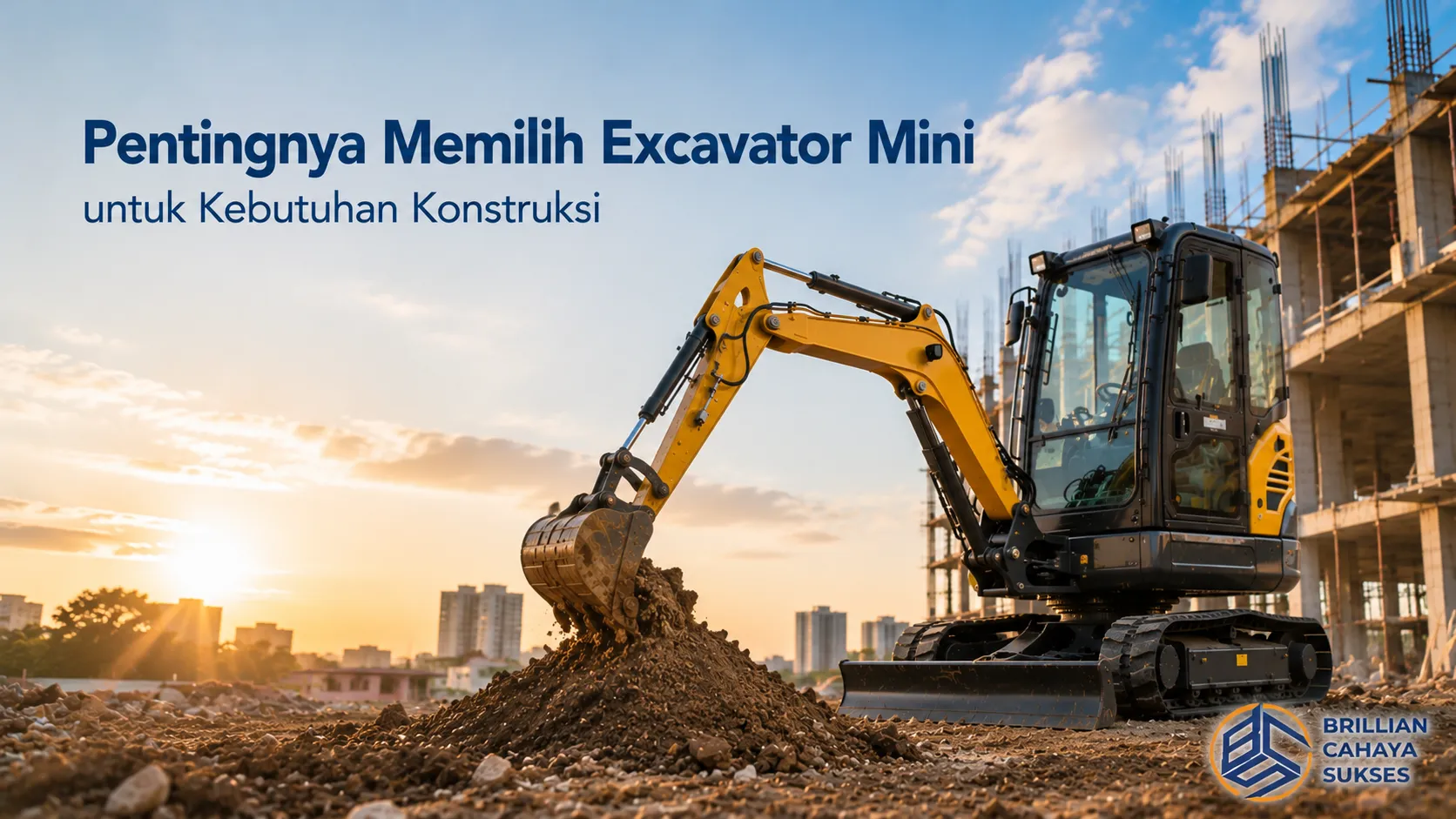 Excavator mini bekerja di area proyek konstruksi.