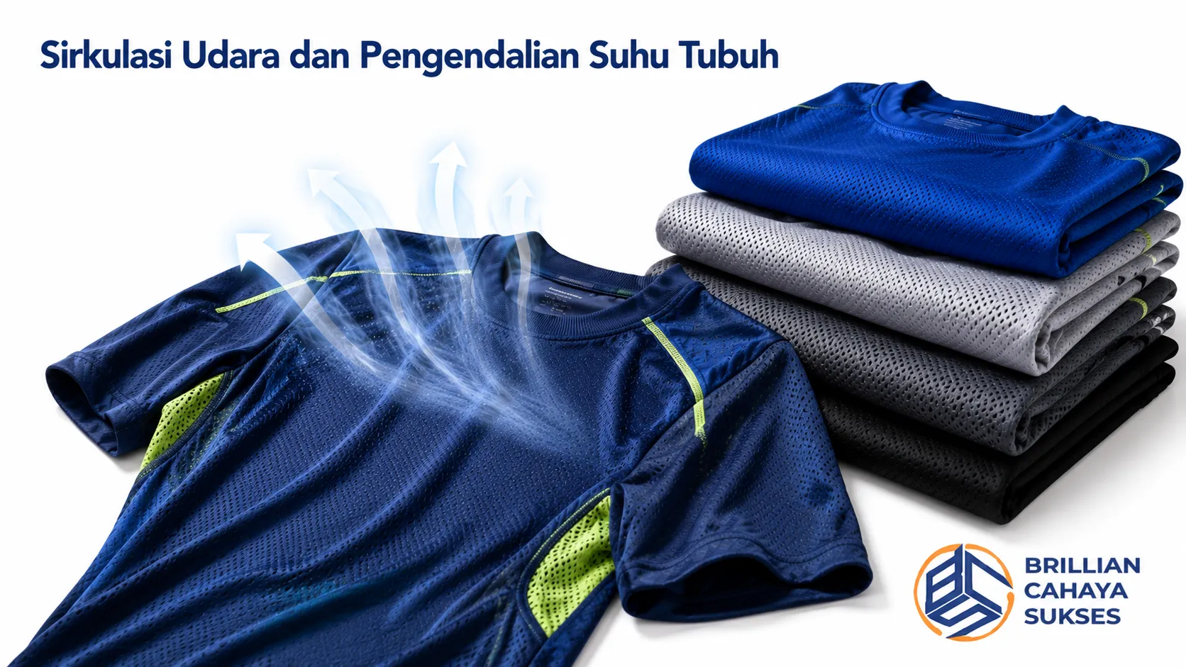 Jersey olahraga dry fit dengan material breathable yang mendukung sirkulasi udara dan membantu menjaga suhu tubuh tetap nyaman.