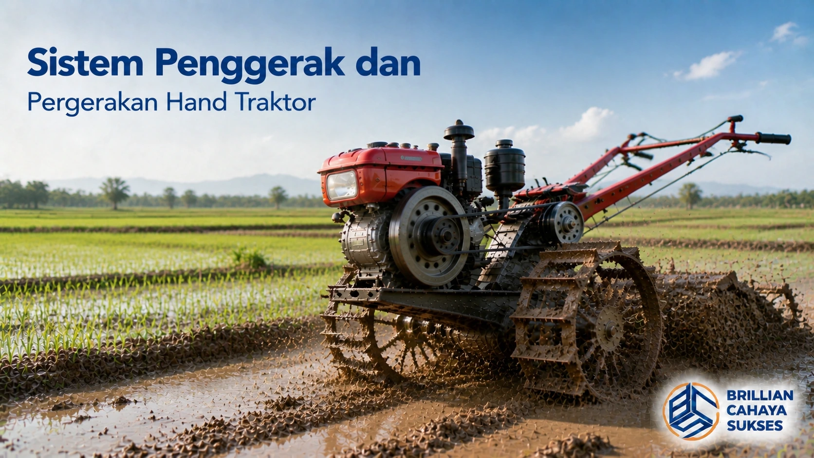 Sistem penggerak hand traktor untuk mendukung pergerakan dan pengolahan lahan pertanian.