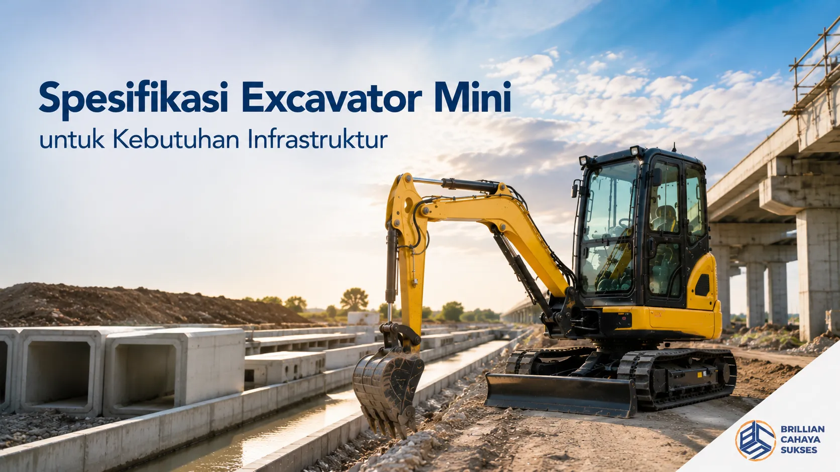 Excavator mini untuk mendukung pekerjaan proyek infrastruktur.