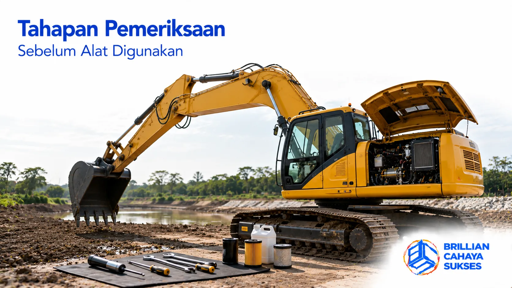 Pemeriksaan Long Arm Excavator sebelum digunakan untuk memastikan kondisi alat siap beroperasi.