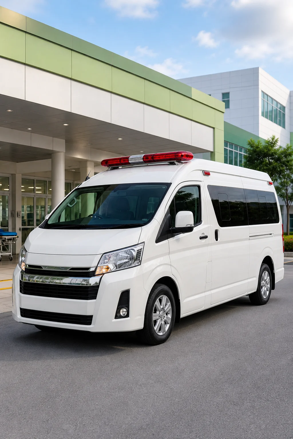 ambulans plat merah dengan perlengkapan medis darurat