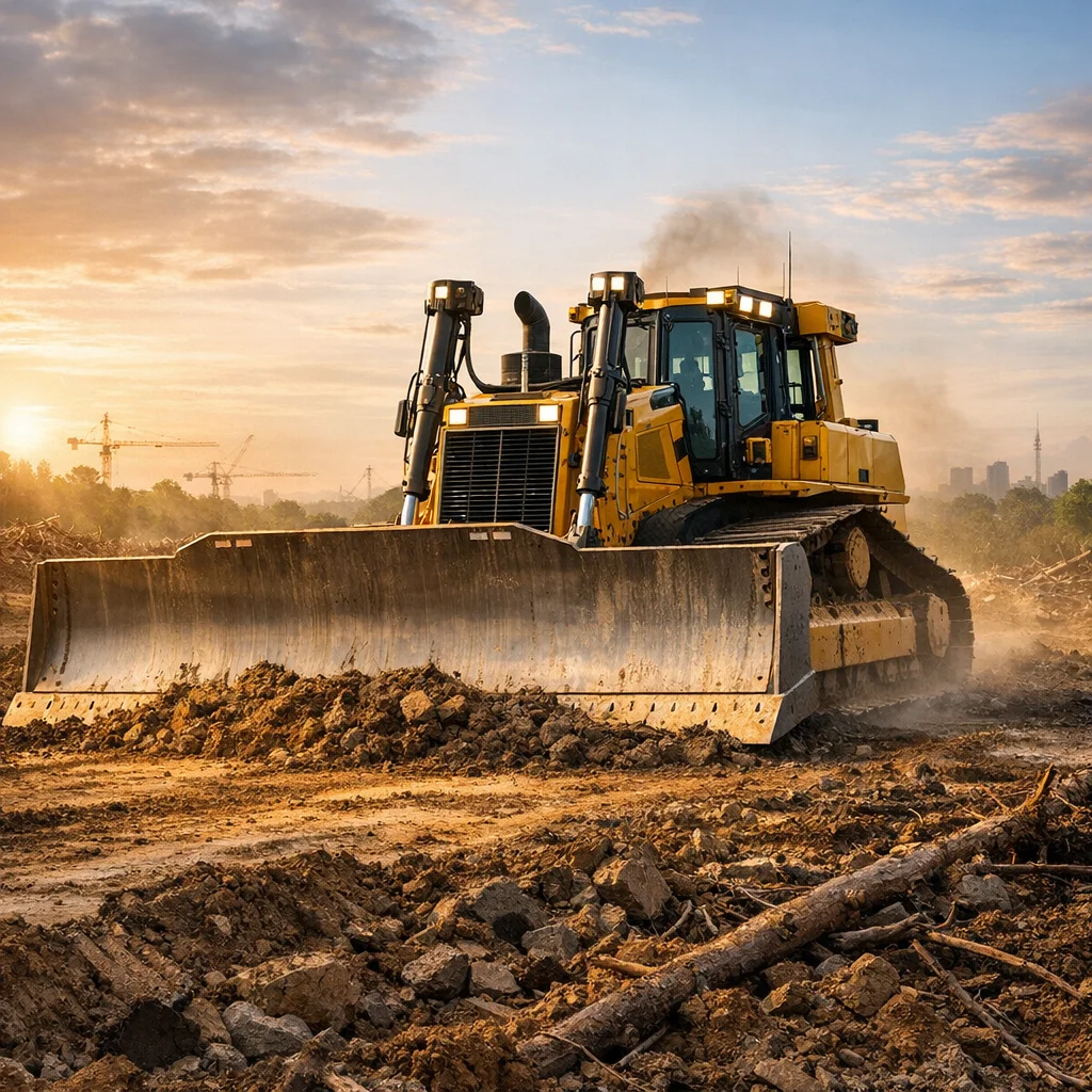 bulldozer dengan blade dan ripper untuk medan berat proyek