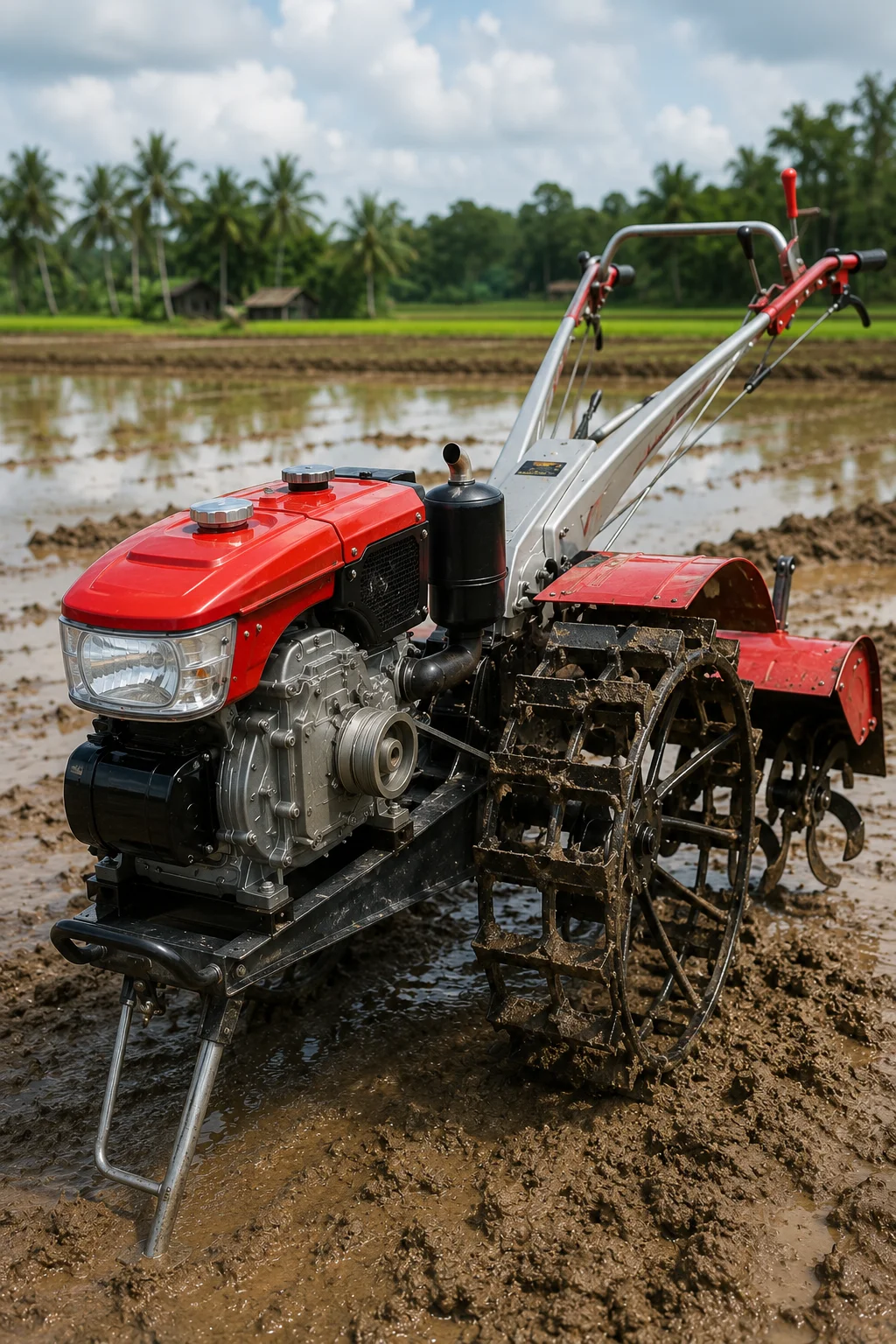 hand tractor traktor tangan dengan rotary dan bajak singkal untuk lahan sawah