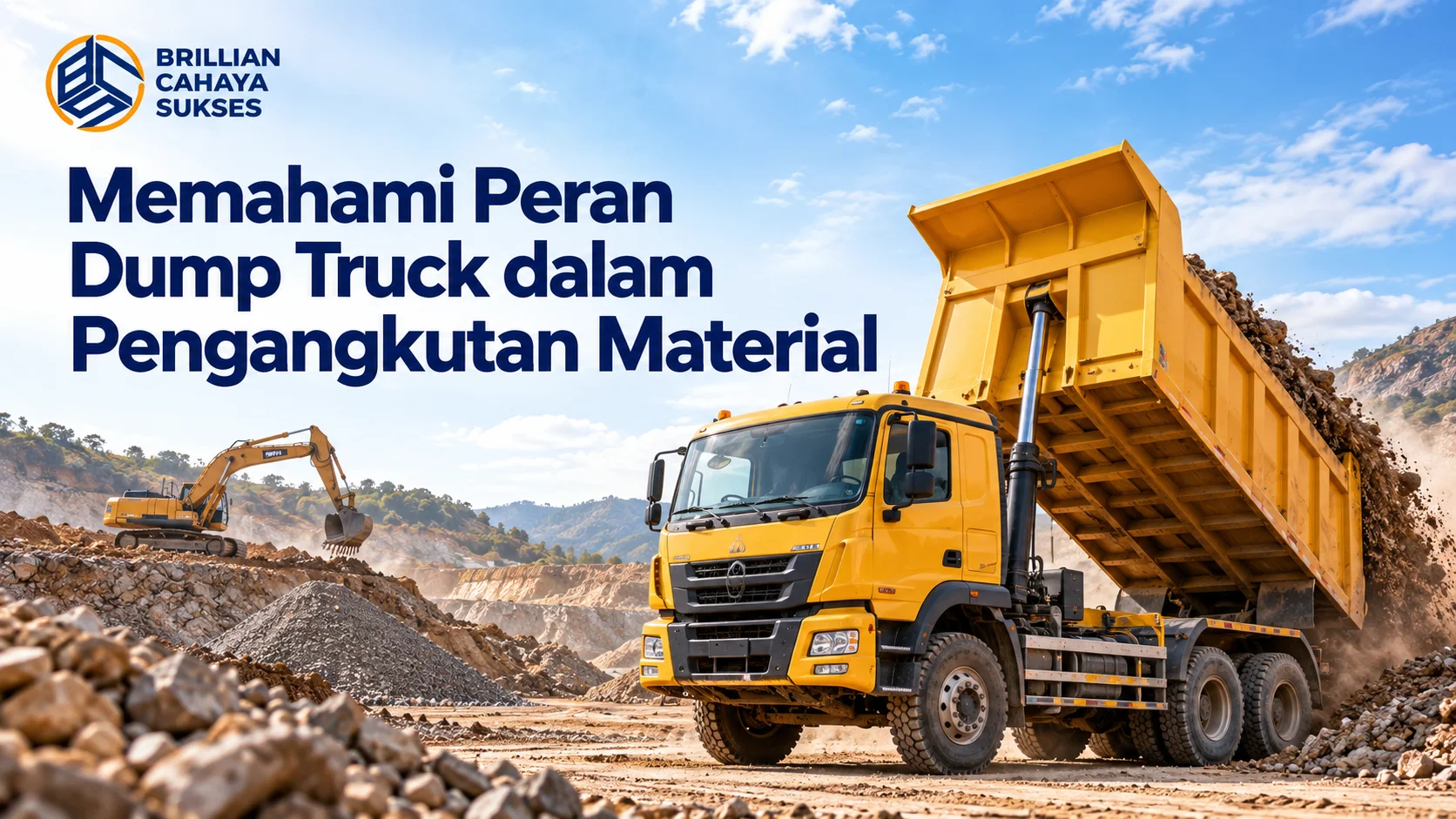 Truk Pengangkut Material TKDN berupa dump truck untuk mendukung pengangkutan material di area proyek konstruksi.