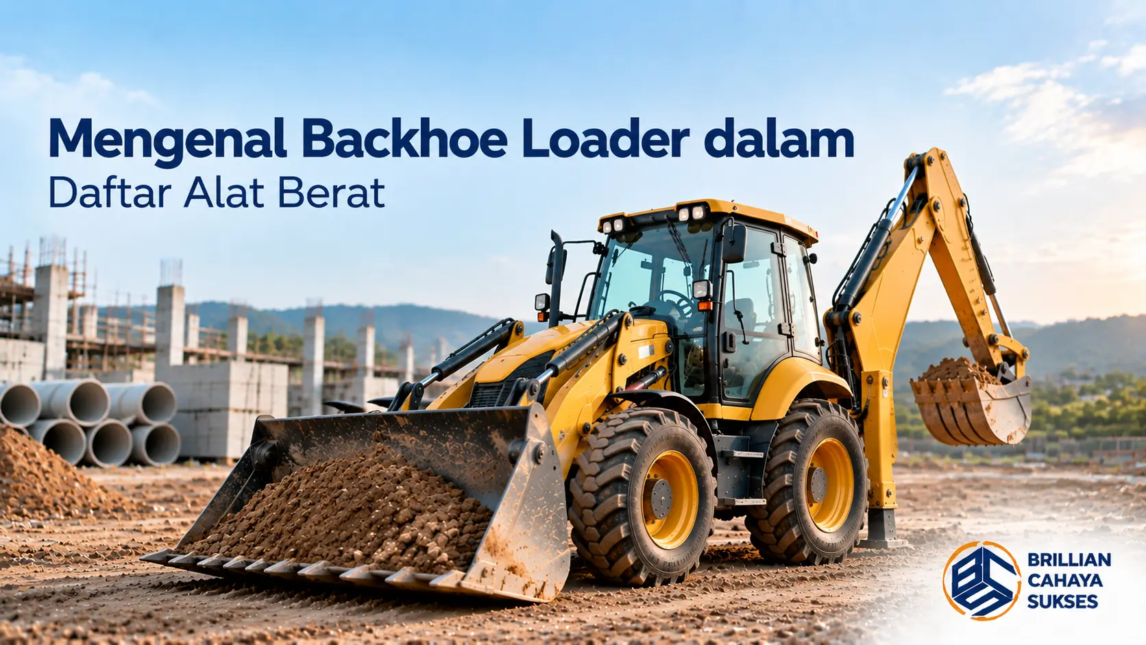 Jenis Backhoe Loader yang Tersedia untuk Berbagai Pekerjaan Proyek 1 Backhoe loader kuning di area proyek konstruksi yang menunjukkan perannya sebagai salah satu alat berat dalam daftar peralatan konstruksi.