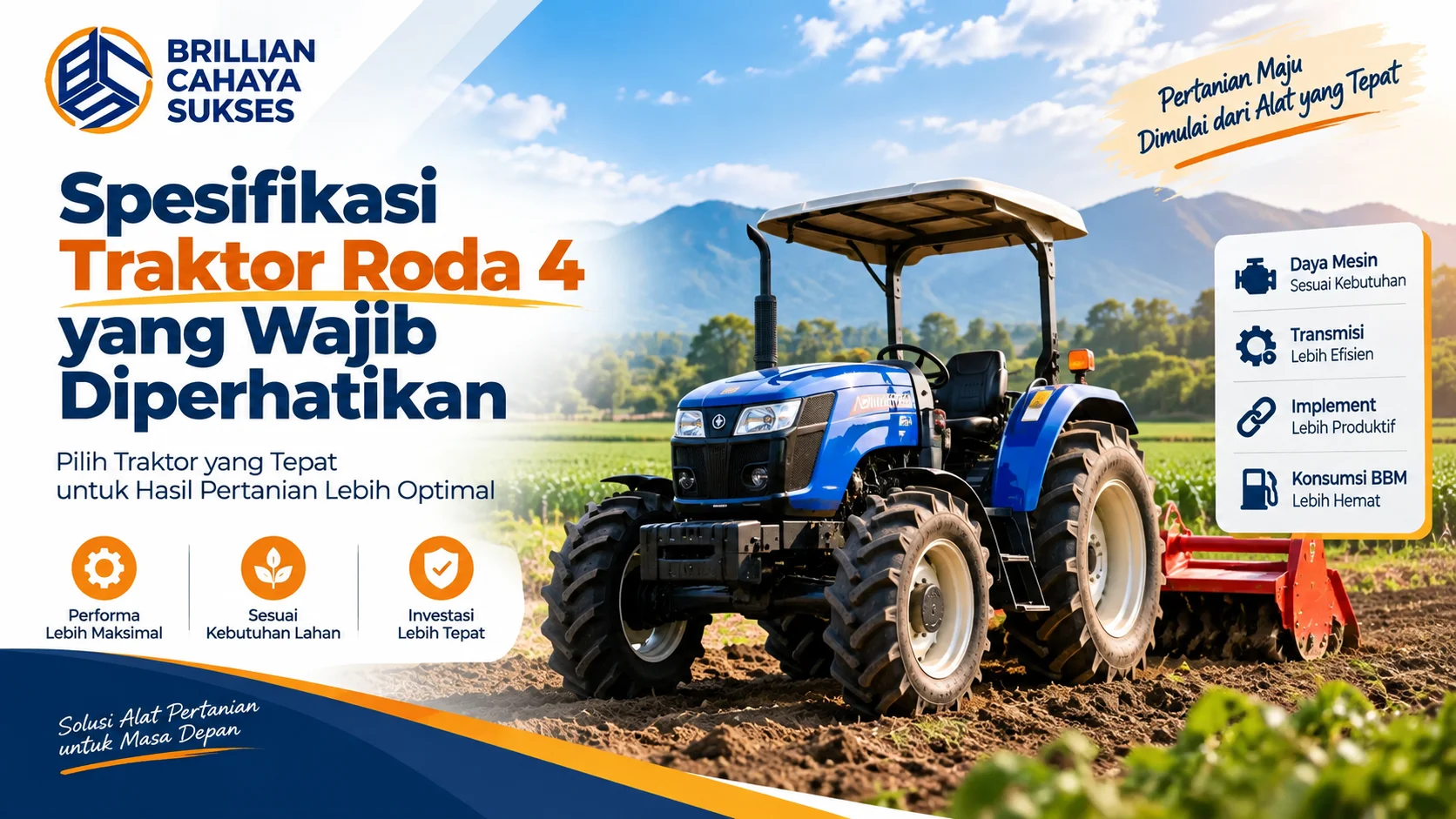 Jual Traktor Roda 4 INAPROC dengan spesifikasi mesin, transmisi, implement, dan efisiensi bahan bakar untuk kebutuhan pertanian.
