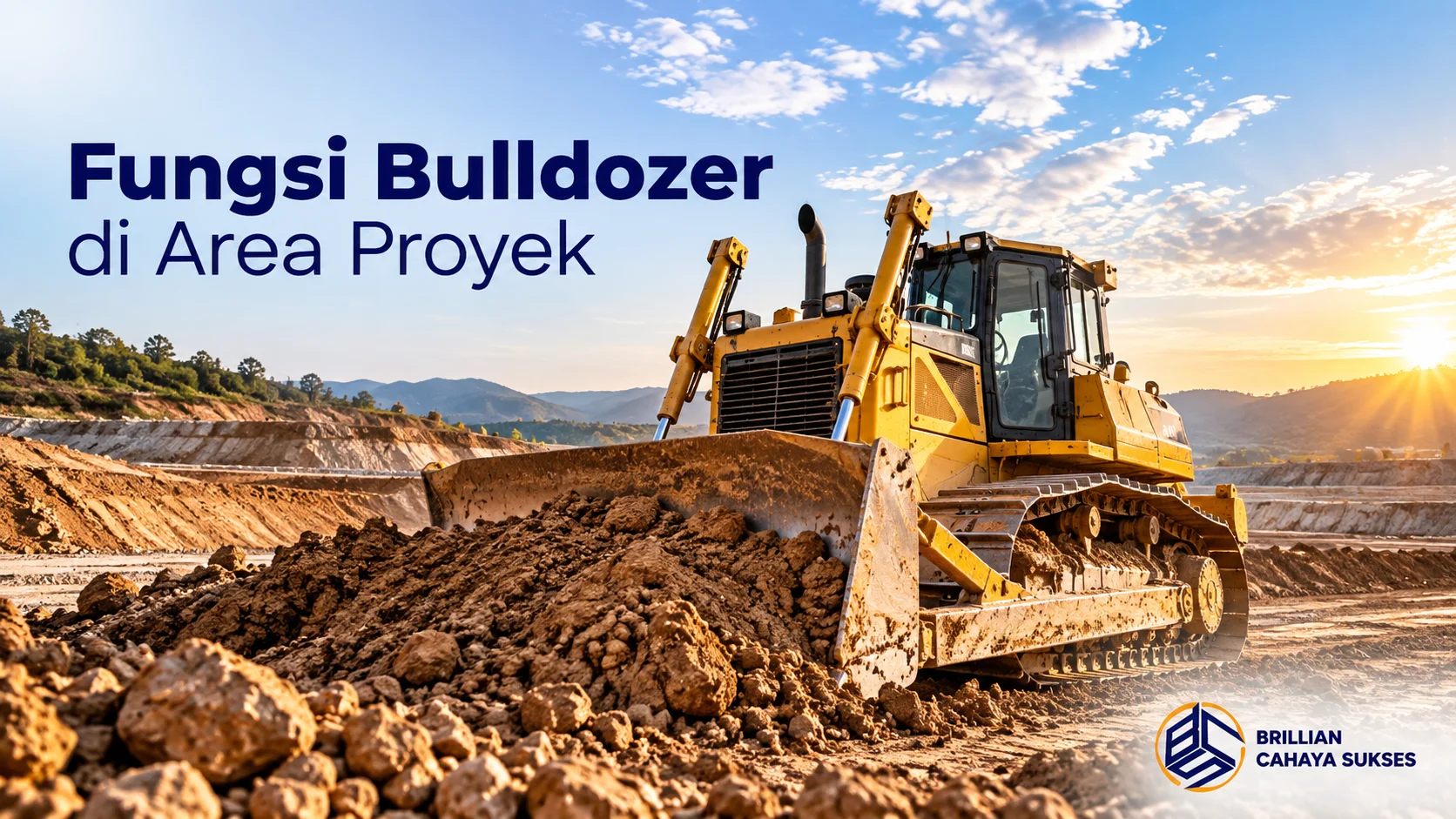 Fungsi bulldozer di area proyek konstruksi untuk pekerjaan pemindahan dan perataan tanah