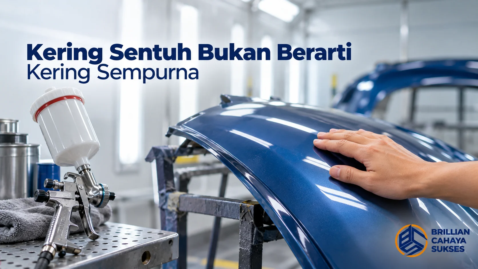 Proses pengeringan cat semprot pada panel kendaraan untuk memastikan cat kering sempurna.